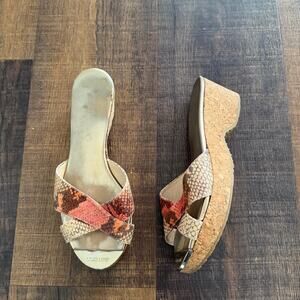 Jimmy Choo Panna Snakeskin Cork Wedge Sandals Size 36.5